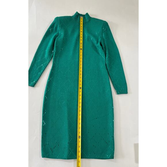READ St John Evening Mock Neck Knit Midi Dress Women Size 6 Teal Y2K Glam Event - Picture 5 of 16